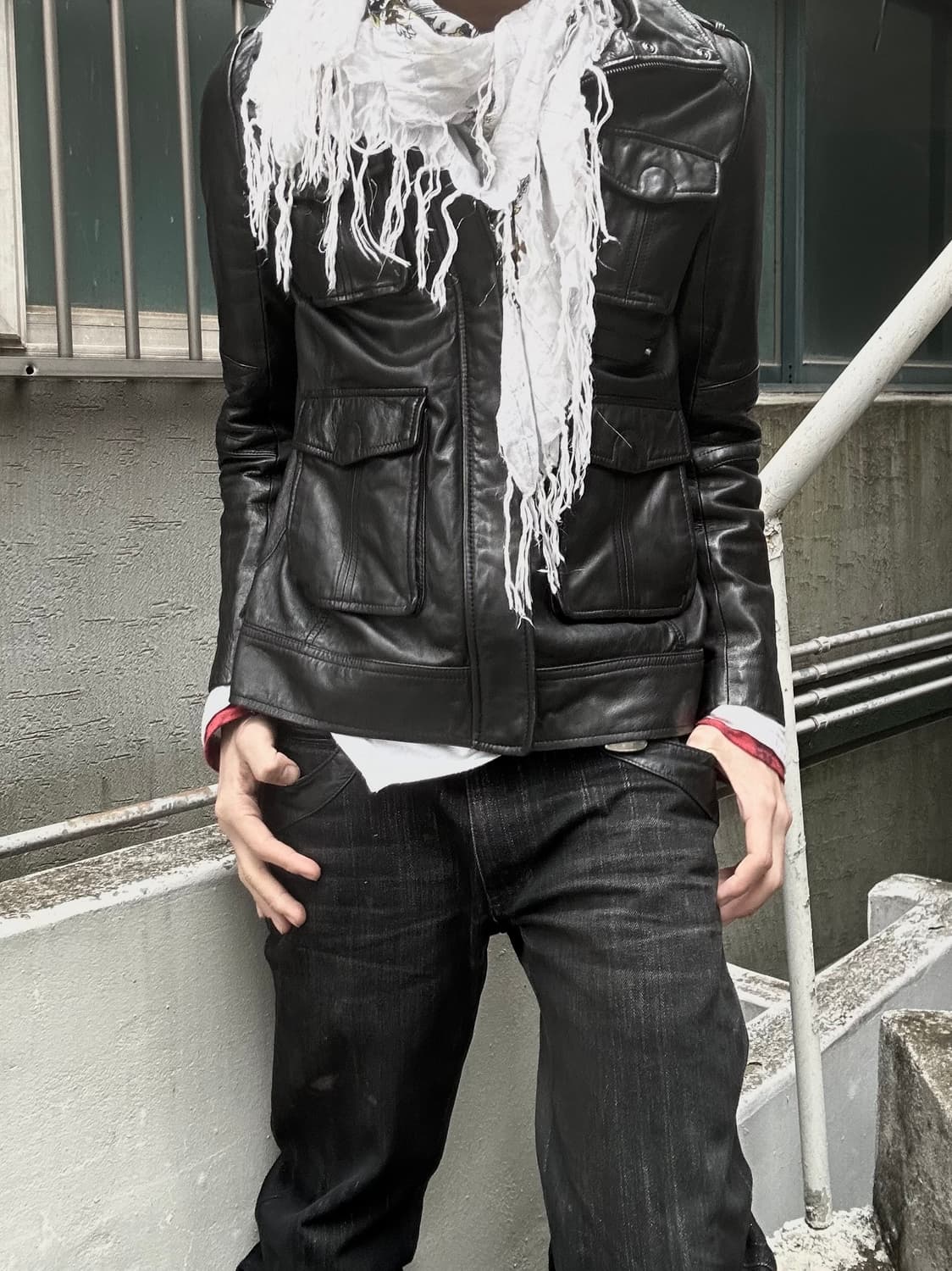 2000s Vtg 락시크 블랙 포켓 레더자켓 상품이미지1