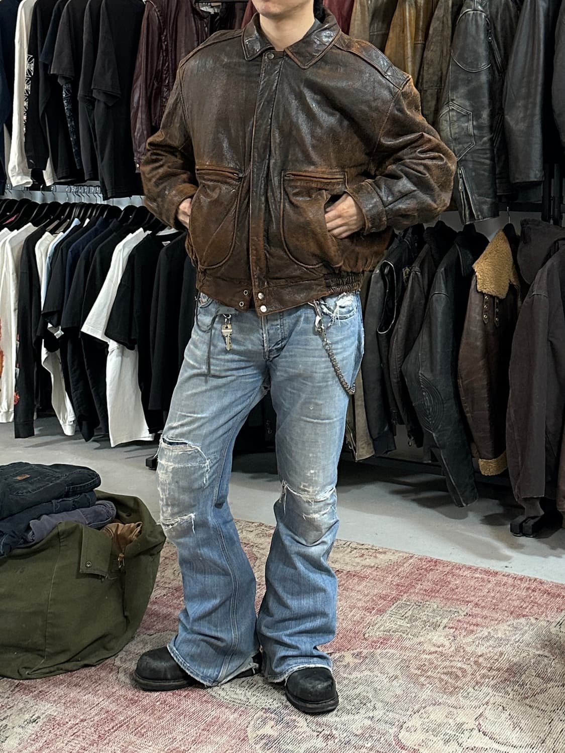 90's 빈티지 디스 레더 봄버 자켓 빈티지 레더자켓 상품이미지2