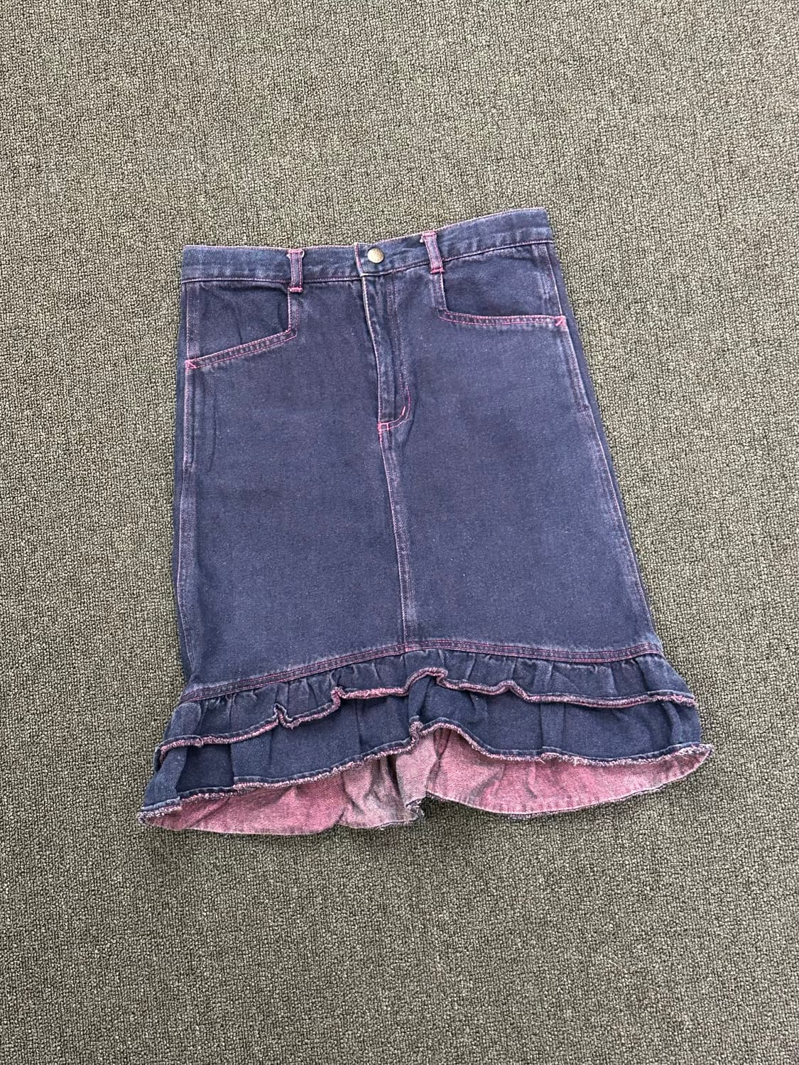 140)Kenzo vintage 프릴 자수 디테일 퍼플 데님 미니 스커트 상품이미지1