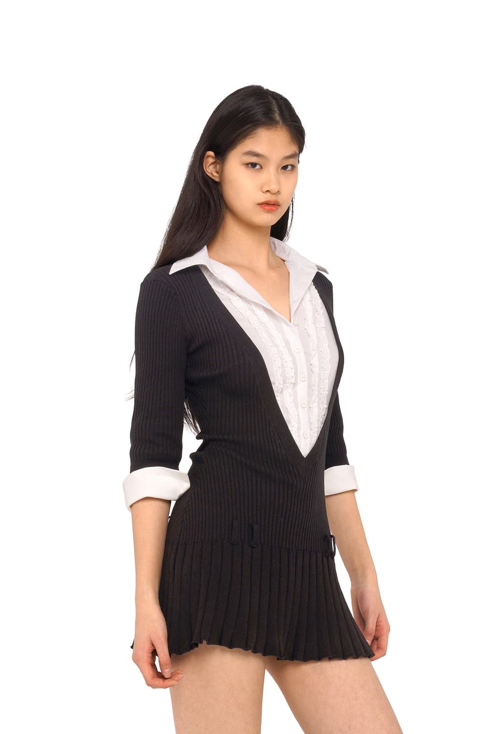 V-NECK RUFFLE BLOUSE COLLAR DRESS 상품이미지1