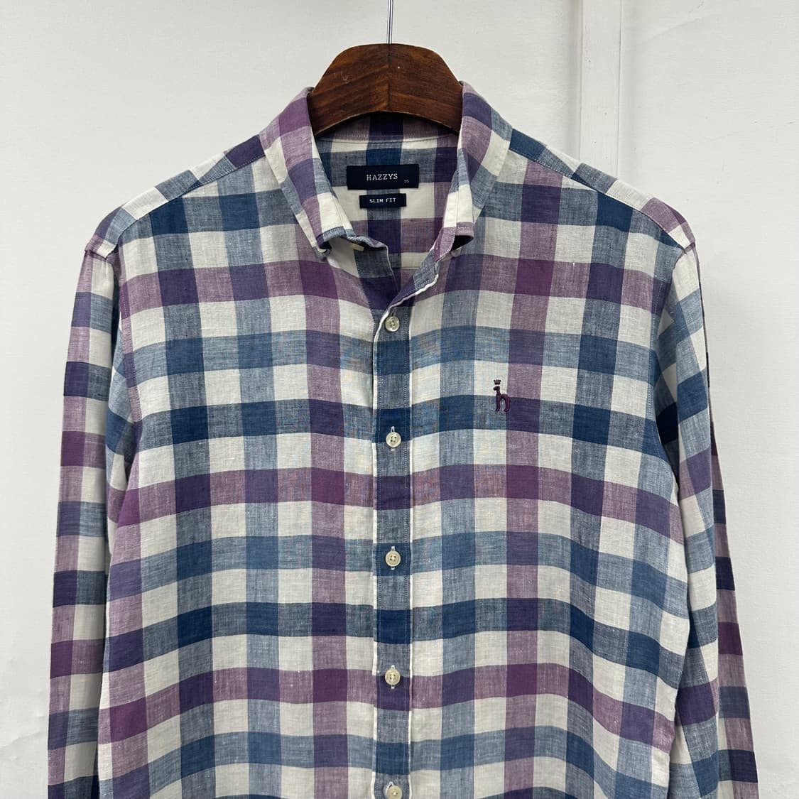 헤지스 슬림핏 린넨 체크 셔츠 남방 95 s193 상품이미지2