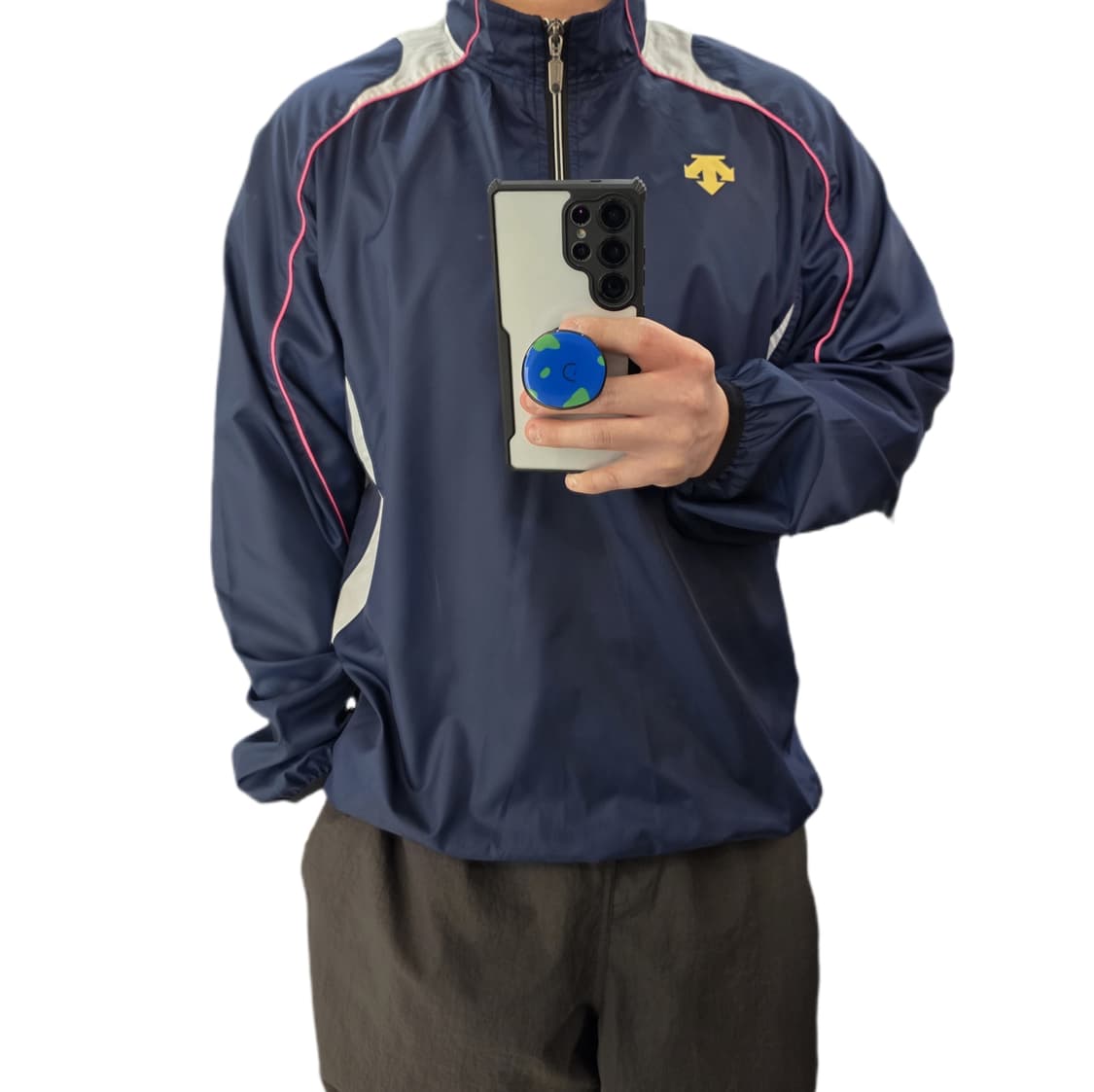 M 데상트 네이비 핑크 아노락 웜업 상품이미지1