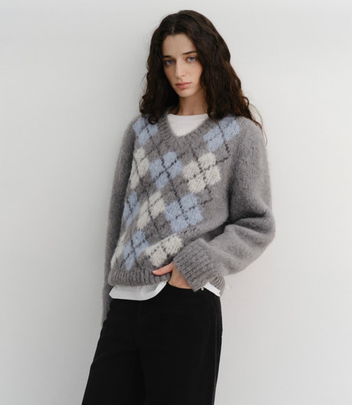 DUNST 알파카 아가일 브이넥 스웨터 xs 상품이미지1