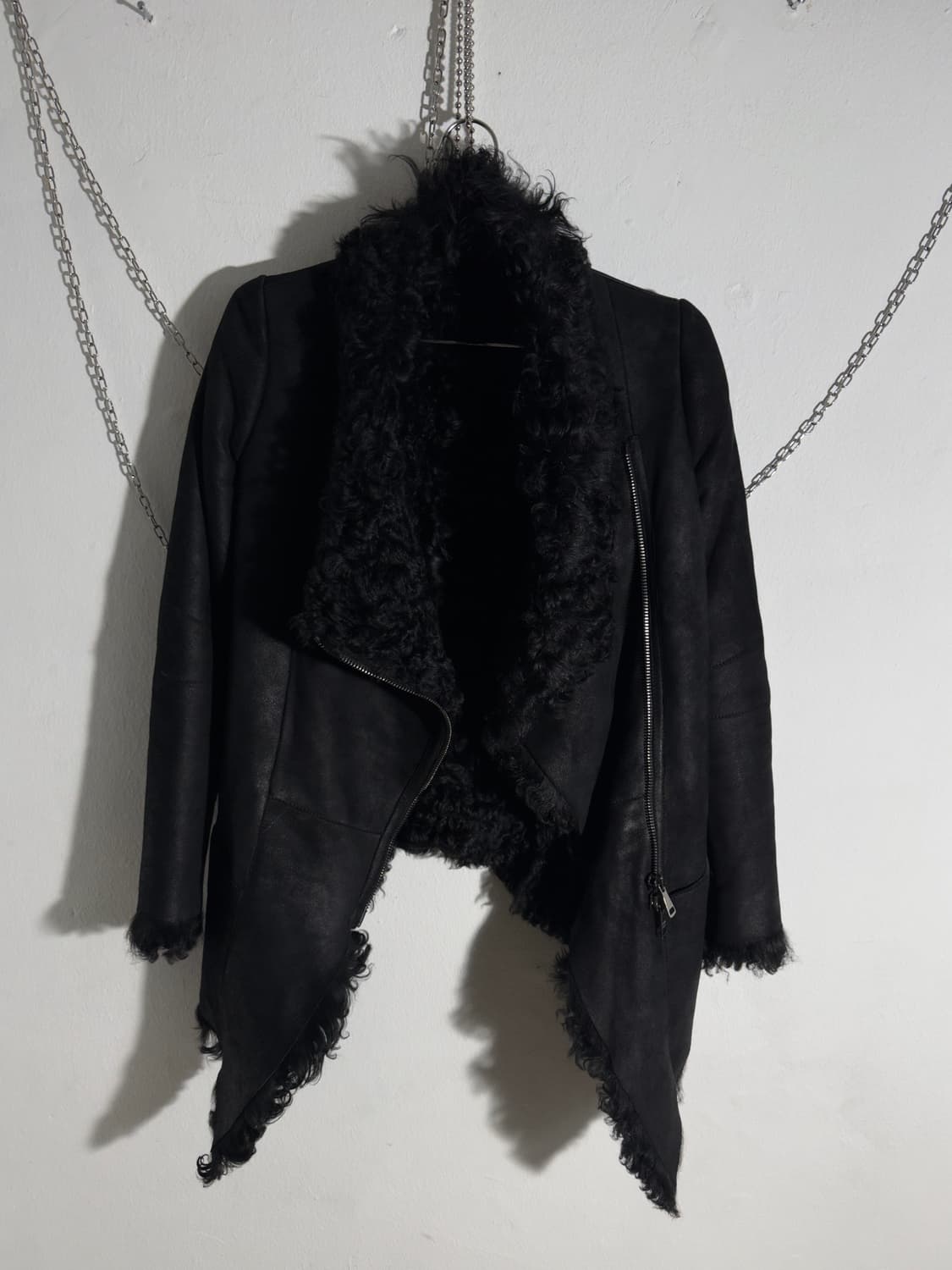 조르지오브라토 사선지퍼 하이넥 드레이프 무스탕 상품이미지1