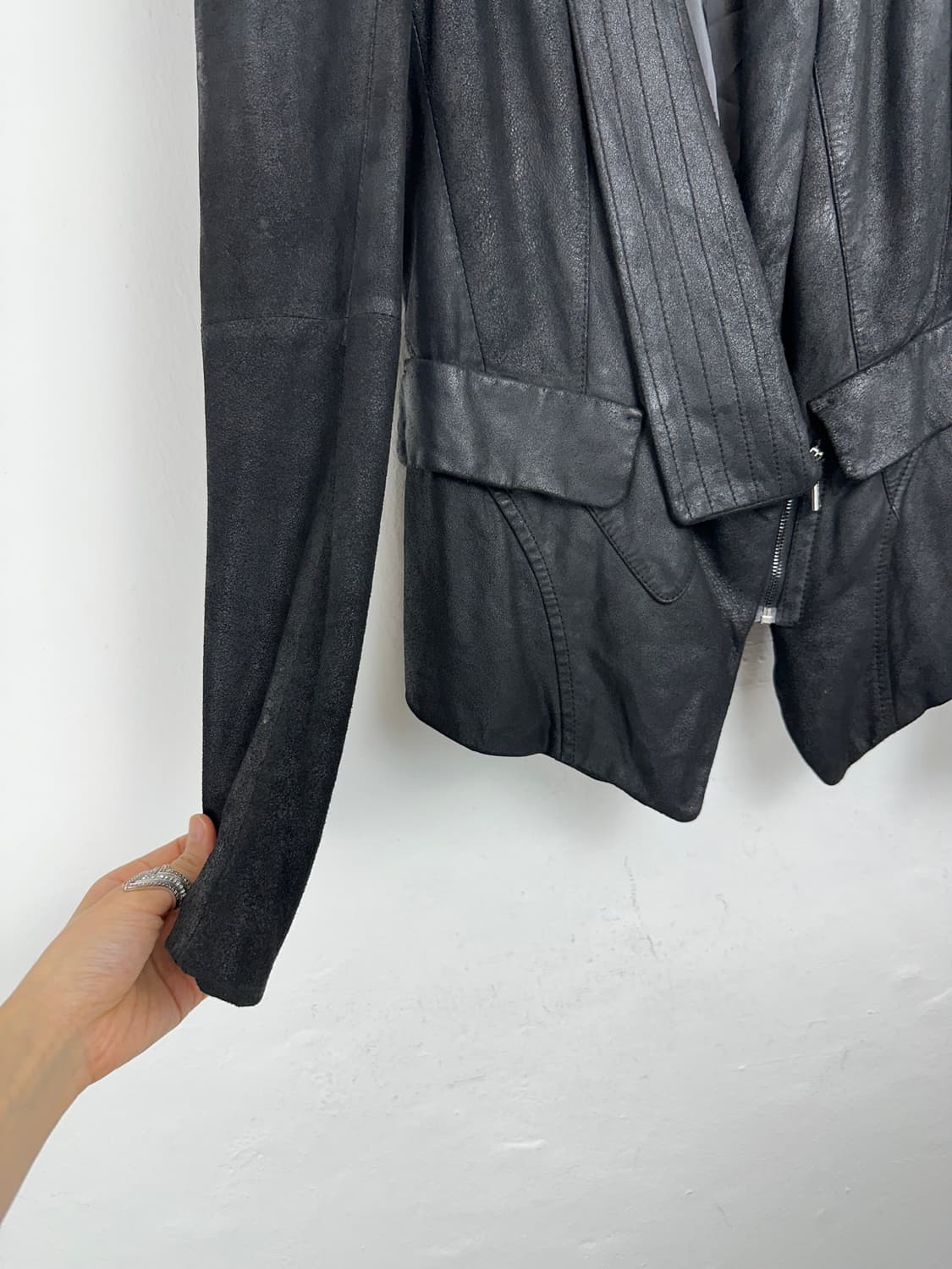 Lambskin Asymmetric Shawl Collar Jacket  상품이미지5