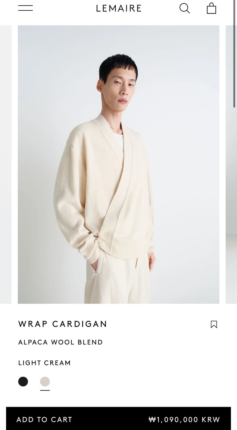 [S,M,L,XL]르메르 25fw 랩 가디건/라이트 크림 상품이미지6