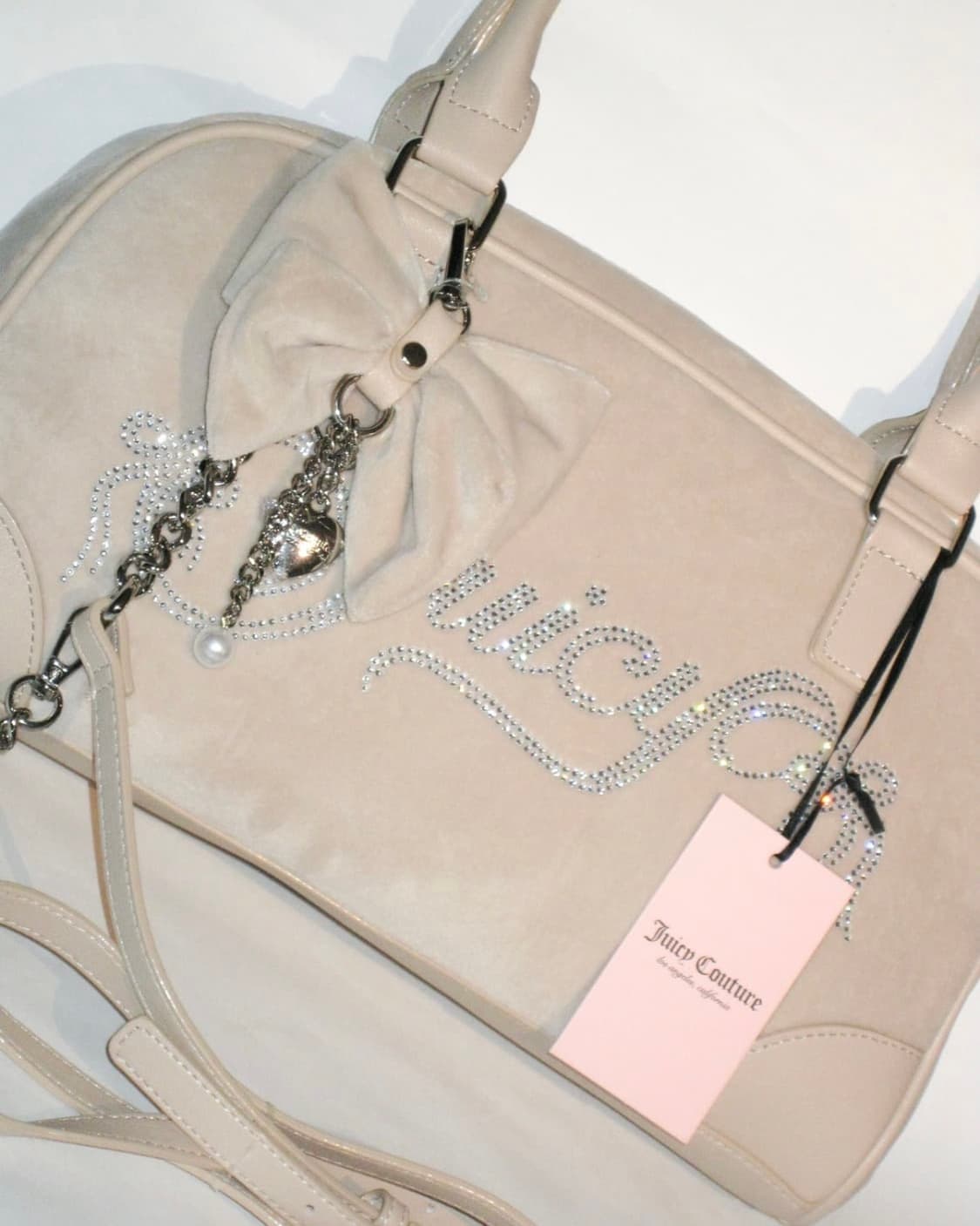 쥬시 꾸뛰르 베이지 벨로아 스쿨 토트백 + 리본 챰 상품이미지6