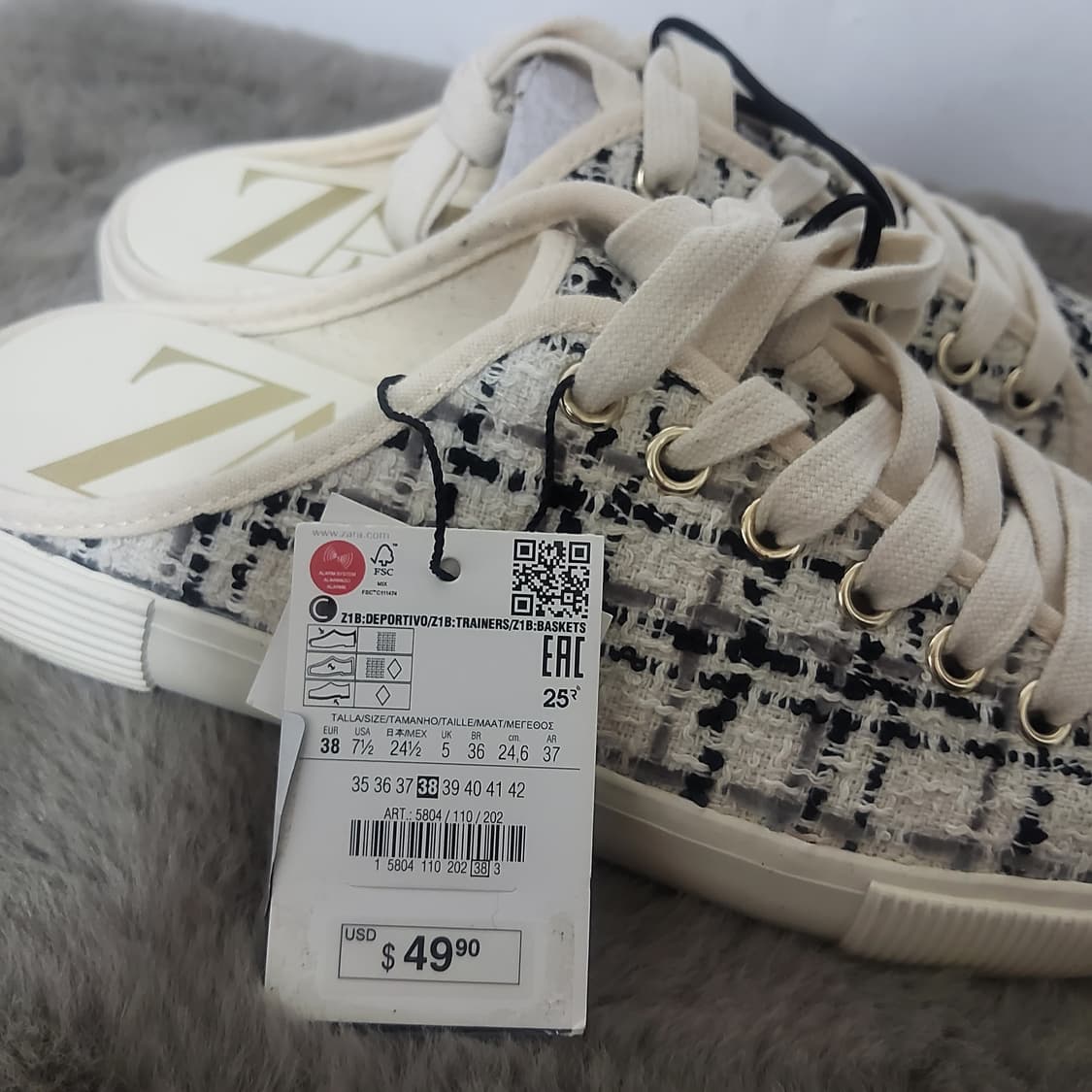 자라 트위드 슬립온 뮬 스니커즈 블로퍼 새상품 여자 38 250 상품이미지3