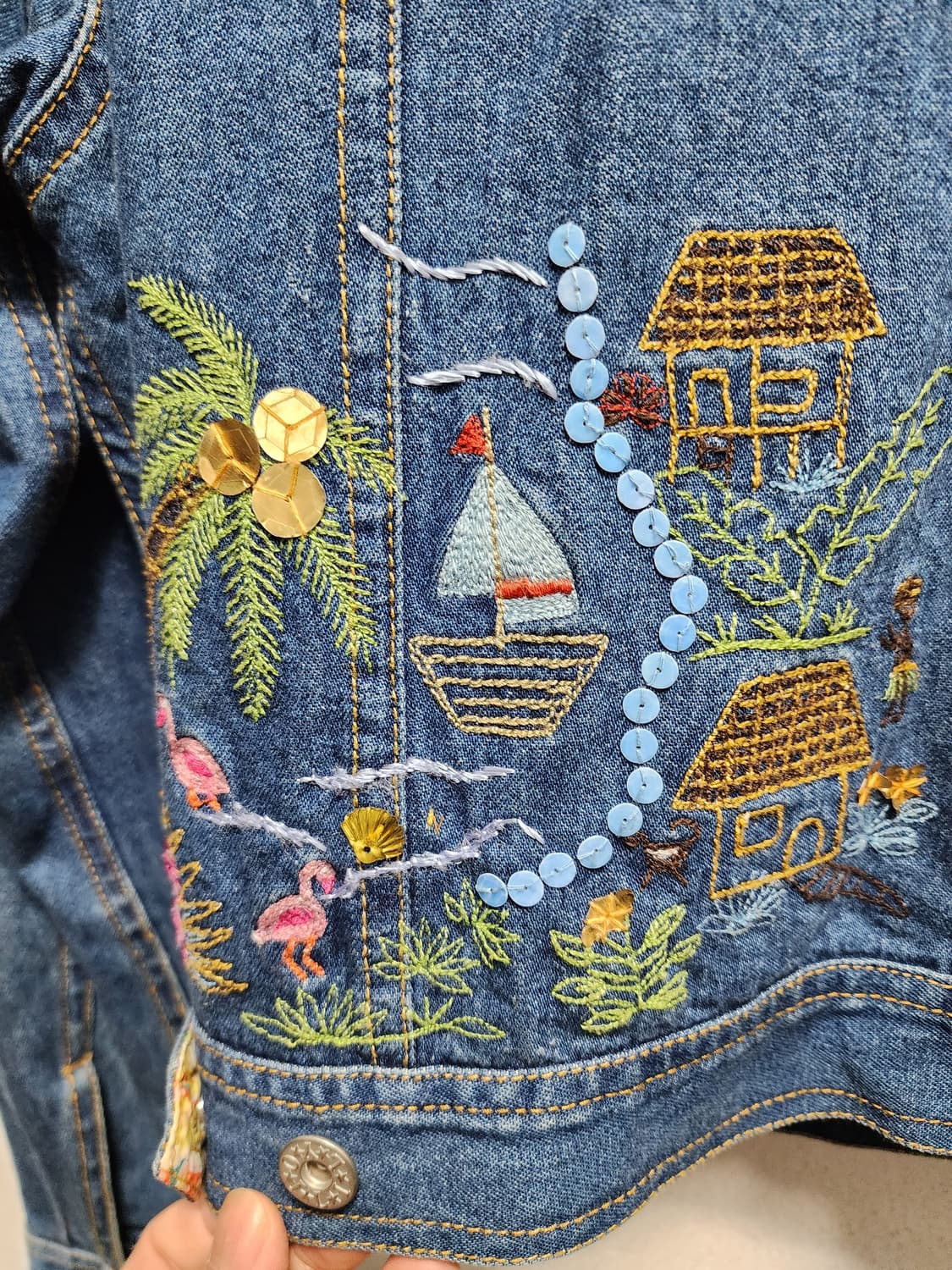 y2k 오일릴리 꽃자수 비즈 디테일 크롭 청자켓 상품이미지4