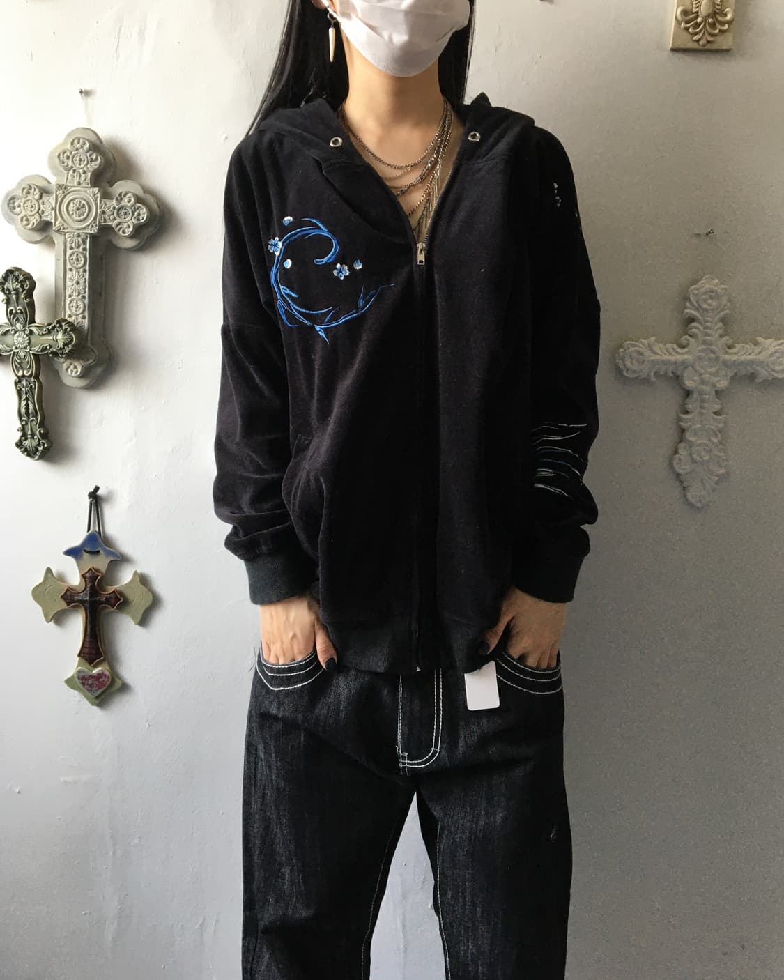 Oriental needle work velvet hood zip up 상품이미지8