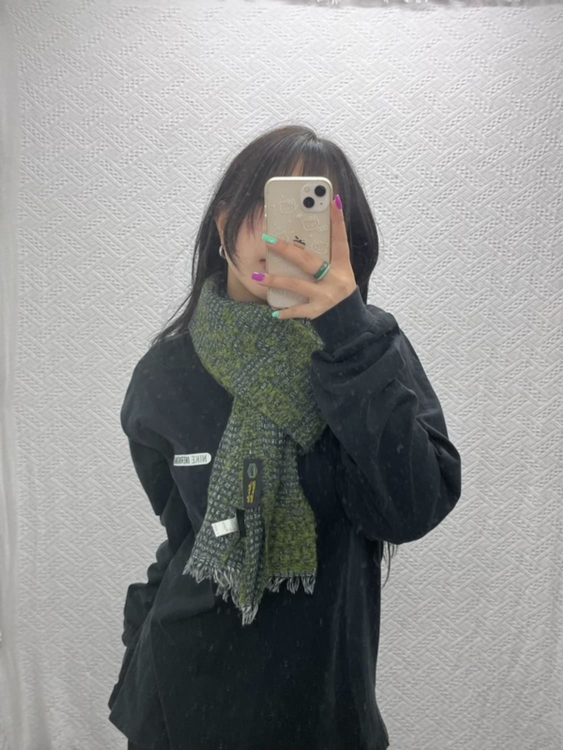 크로코다일 트위드패턴 올리브카키 버진 울 목도리 머플러 C07112 상품이미지1