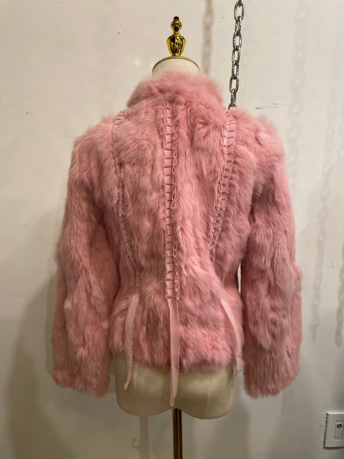 장미 포인트 토끼털 핑크 퍼자켓 갸루 러블리 상품이미지3