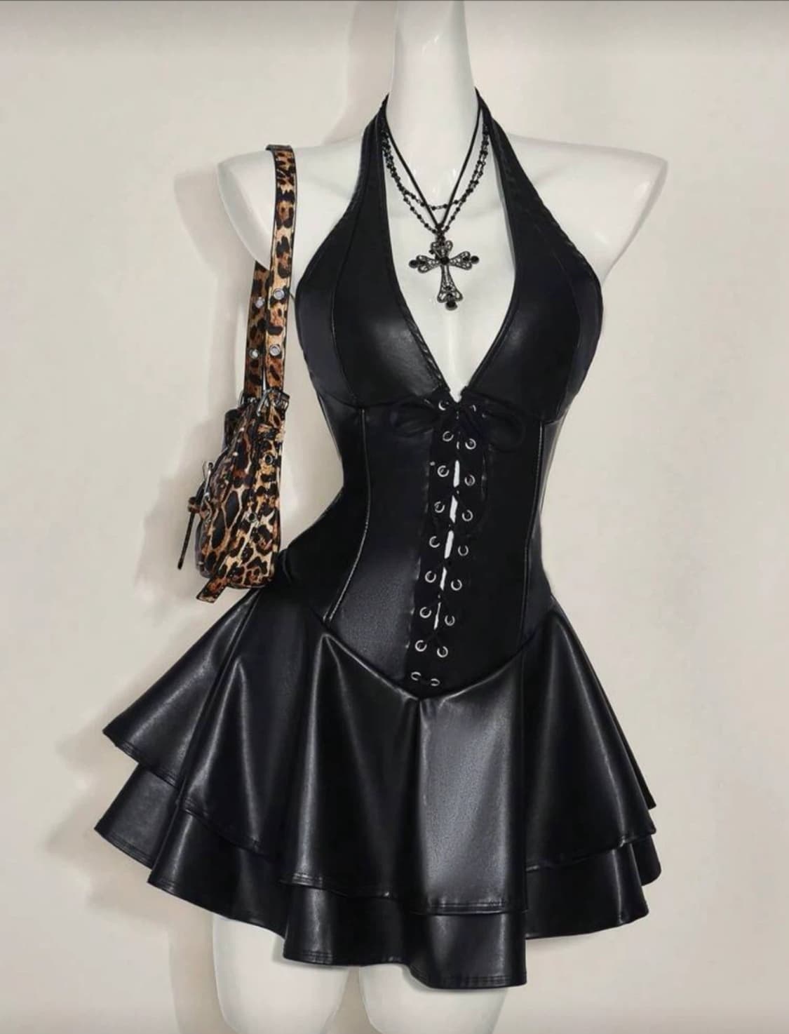 새상품 갸루 블랙 가죽 코르셋 미니 원피스 상품이미지1