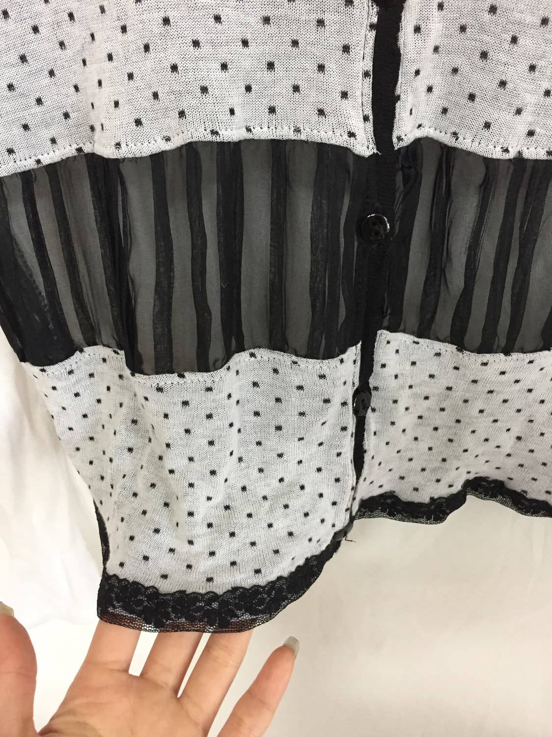 Jutaage 도트 시스루 배색 가디건 상품이미지3