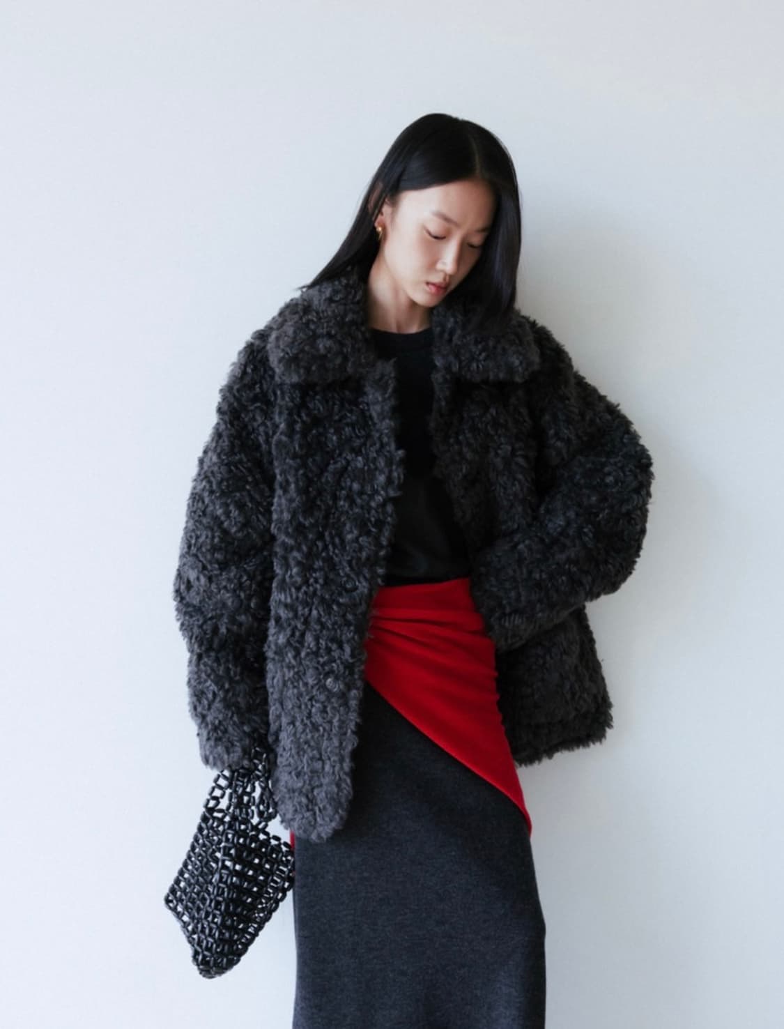 모노하 리버시블 플러피 퍼 코트 다크그레이 (퍼 자켓 겸 무스탕) 상품이미지1