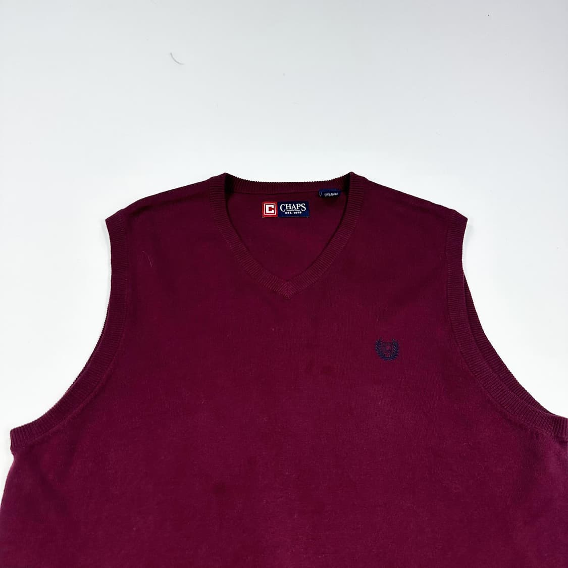 폴로 챕스 브이넥 버건디 니트 조끼 (실측 L) 상품이미지1