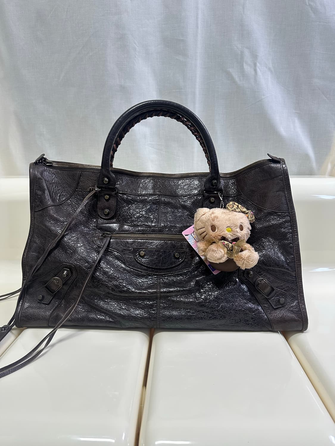 ❌거래중 [A 정품] 발렌시아가 시티 모터백 라지 브라운 상품이미지6