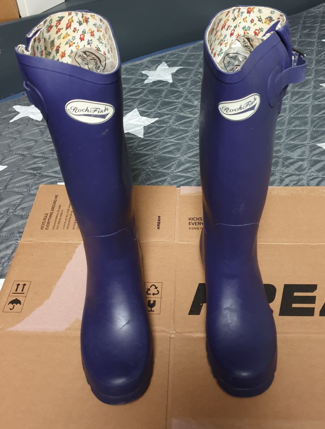 락피쉬웨더웨어 안감 플라워 코튼 레인 롱부츠 퍼플 38(240) 상품이미지1