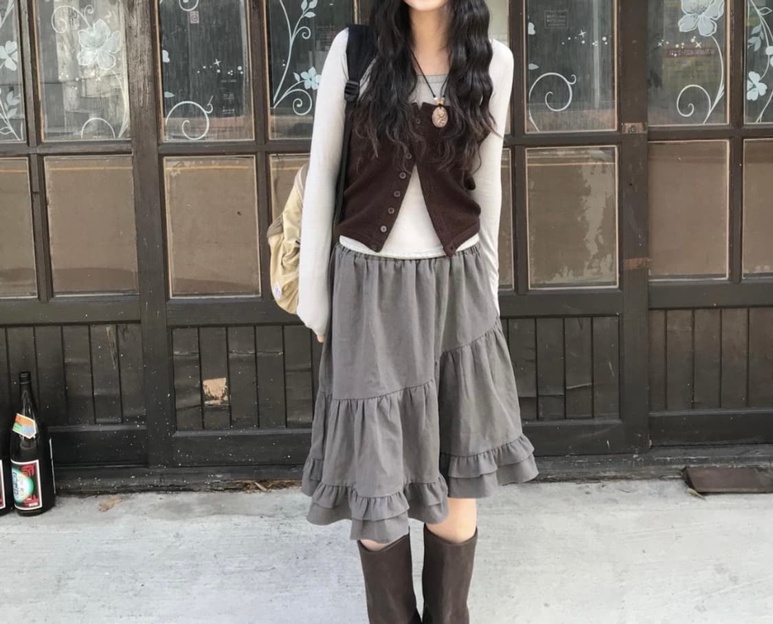 시즐 seezul 고더 프릴 스커트 브라운 상품이미지4