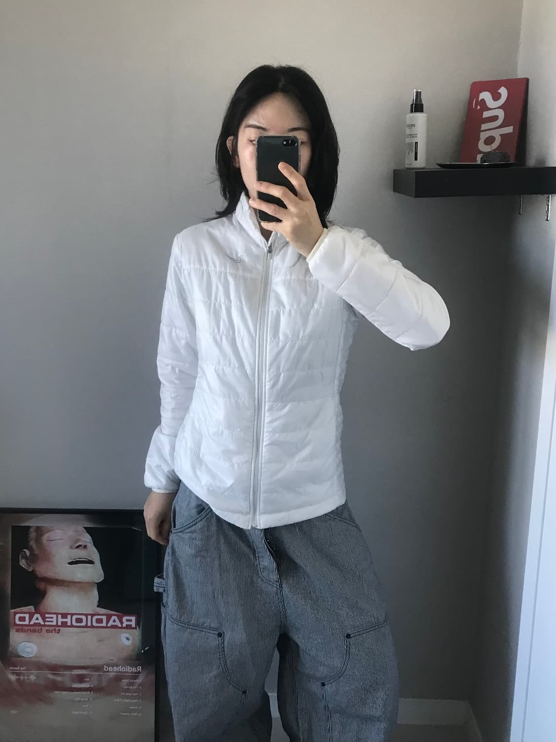 나이키 00년대 올드스쿨 은색 스우시 화이트 경량패딩 상품이미지2