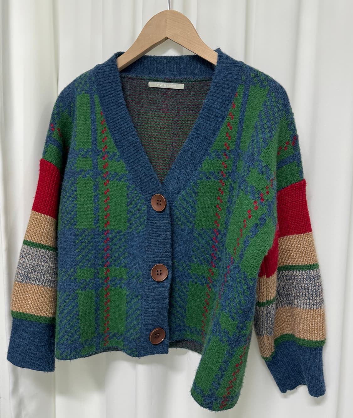 러브앤쇼 체크 울 니트 가디건 상품이미지1
