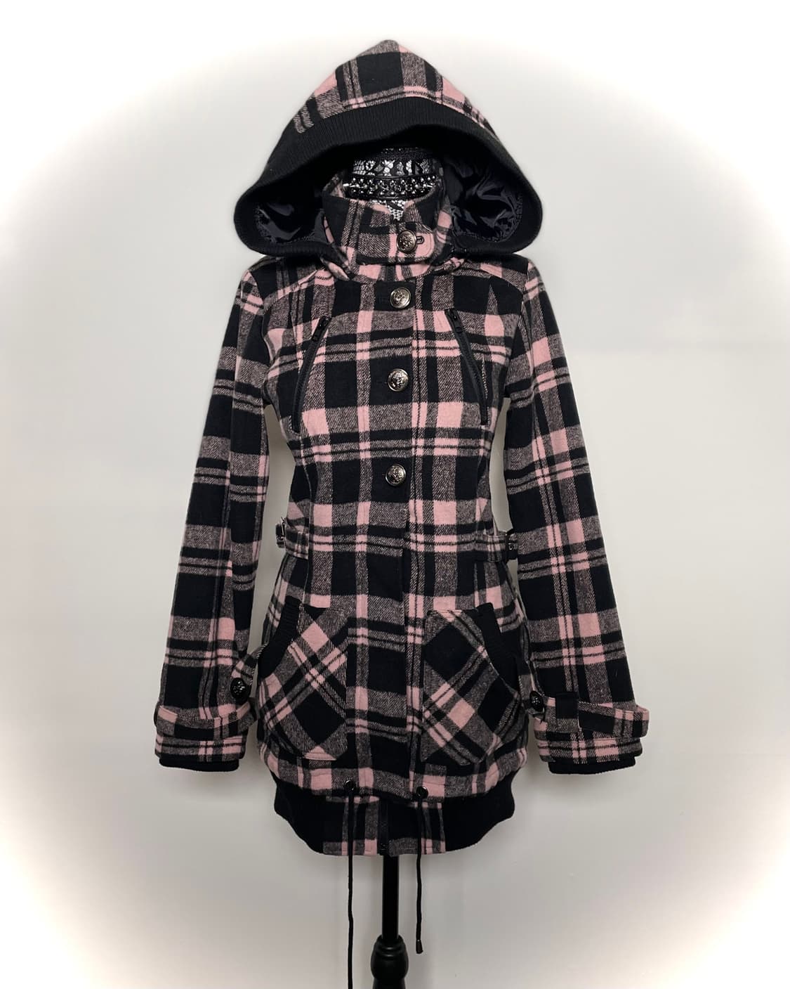jpn 핑크 체크 패턴 후드 자켓 상품이미지1
