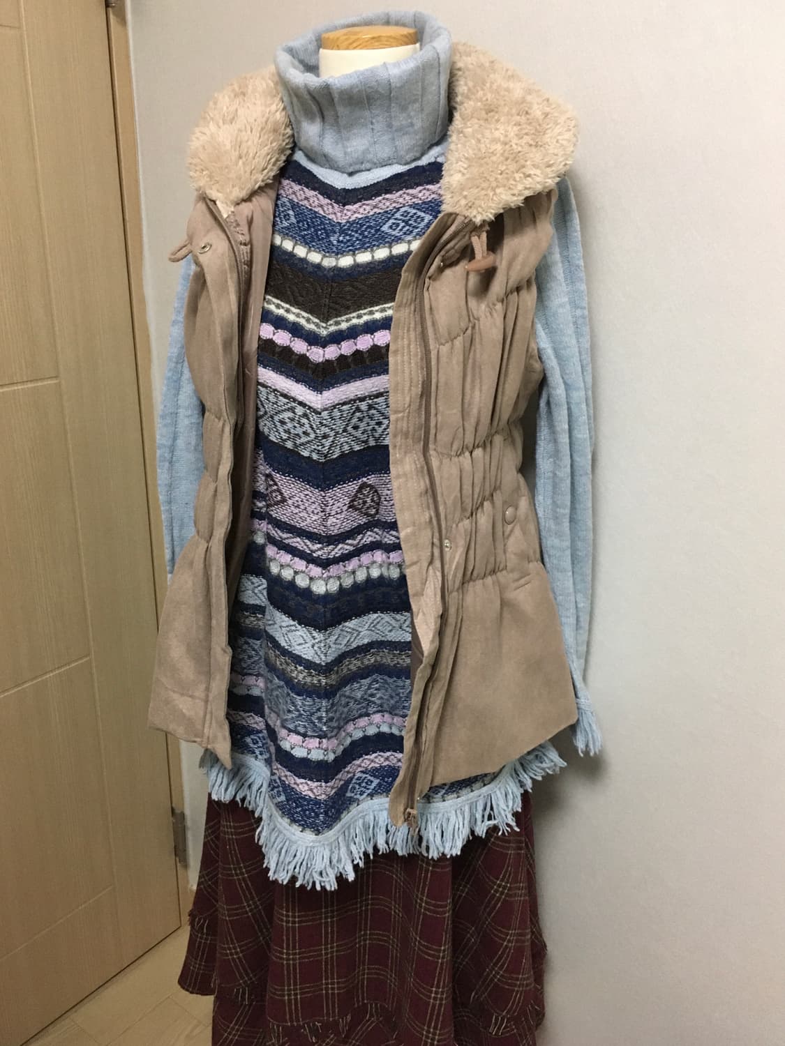 일본빈티지 하구미 모리걸 히피 보헤미안 프린지 울 터틀넥니트 카모메 상품이미지5