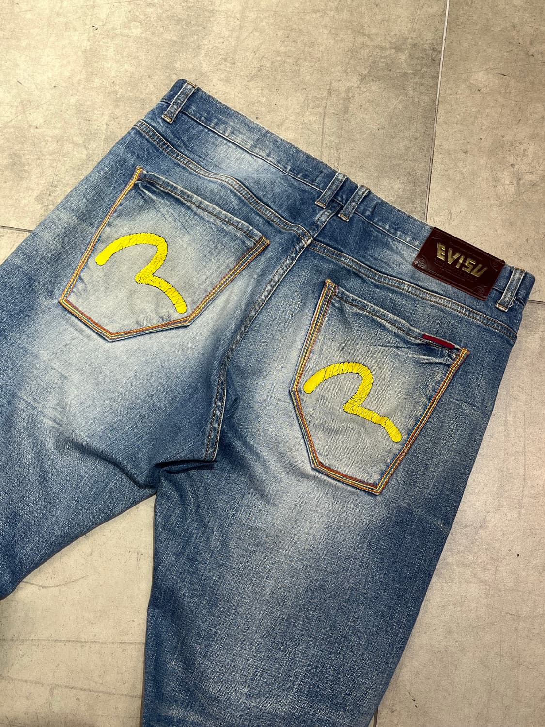 Evisu jeans 무지개 스티치 빈티지 워싱 와이드 데님 팬츠 상품이미지1