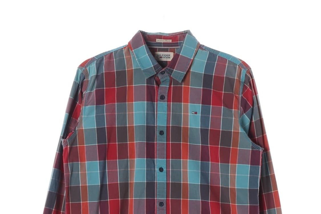 타미힐피거 데님 레드 멀티 체크 셔츠 L 상품이미지3
