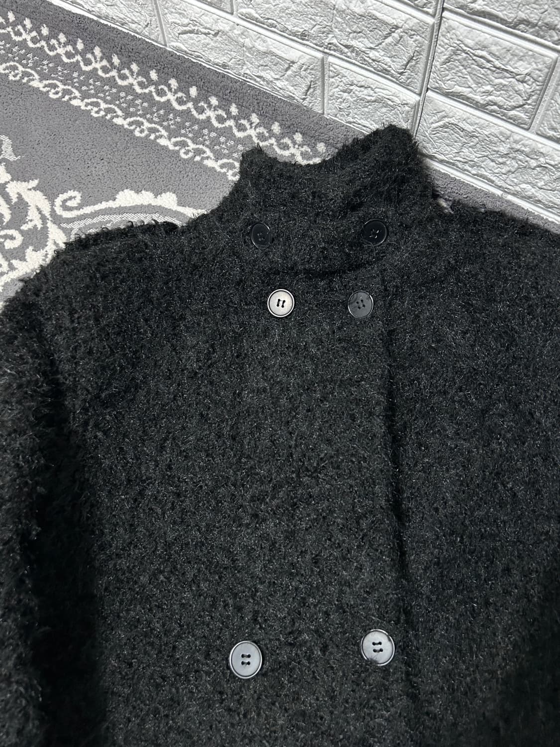 페이크 알파카 하이넥 판넬 롱 코트 상품이미지7