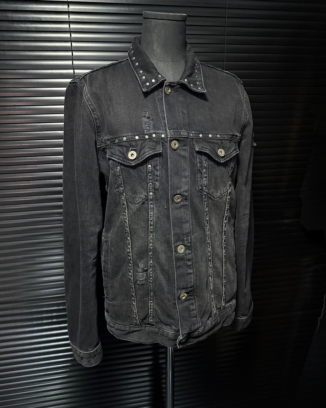 자라 스터드 찡 고스 펑크 락 흑청 데님 청 자켓 트러커 워크 락시크 M 상품이미지2