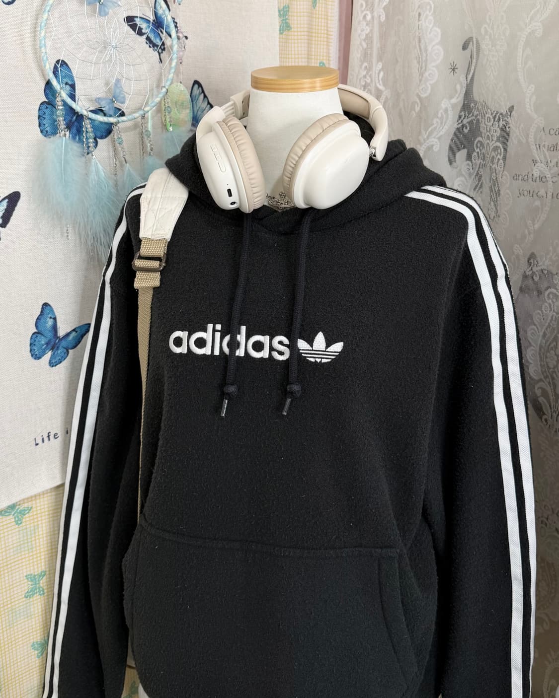 아디다스 블랙 파이어버드 뽀글이 후드티 상품이미지5