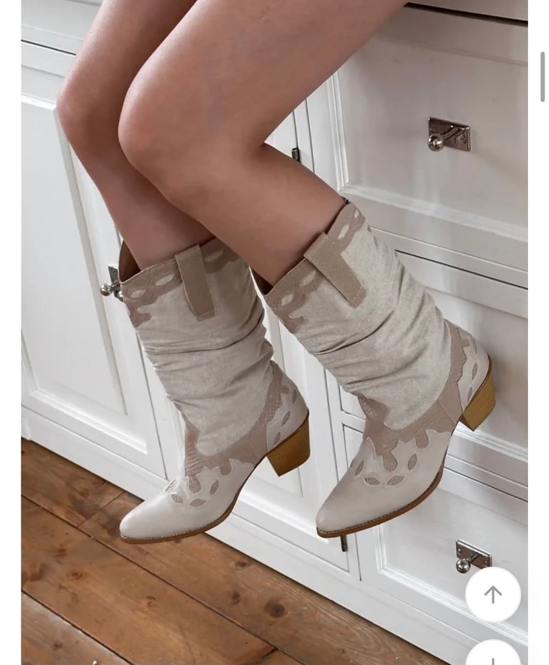 리뉴얼 전 버전! 국내생산 빈티지 린넨 아이보리 아이보리 웨스턴 부츠 상품이미지1