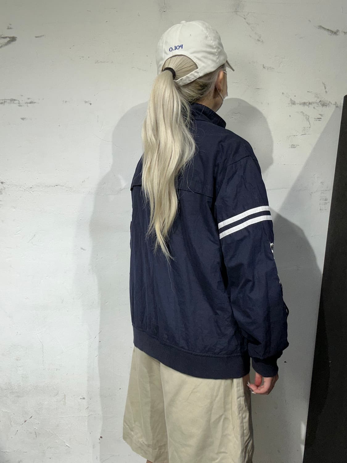 휠라 오버핏 네이비 화이트 삼선 올드스쿨 바람막이 자켓 M 상품이미지3