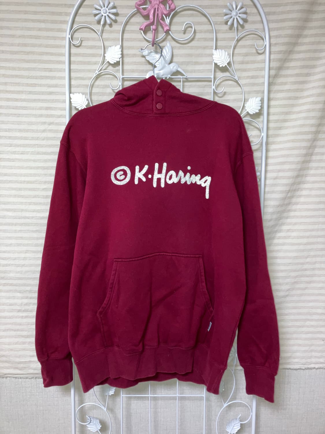 빈티지 K haring 레드와인 후드 y2k 스트릿 갸루 펑키 일본빈티지 상품이미지2