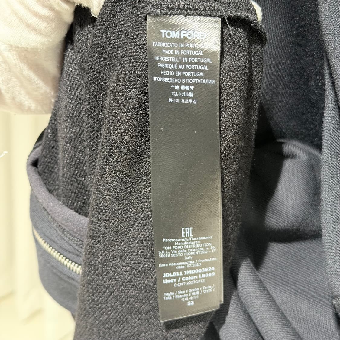 (A+/52) / 톰포드 집업 드로스트링 저지 후드 블랙 상품이미지6