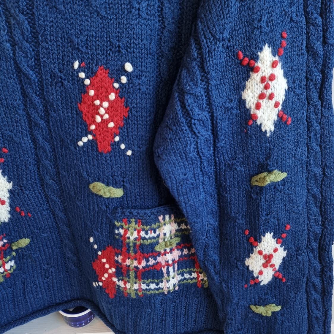 빈티지 니트  블루 체크포켓 상품이미지3