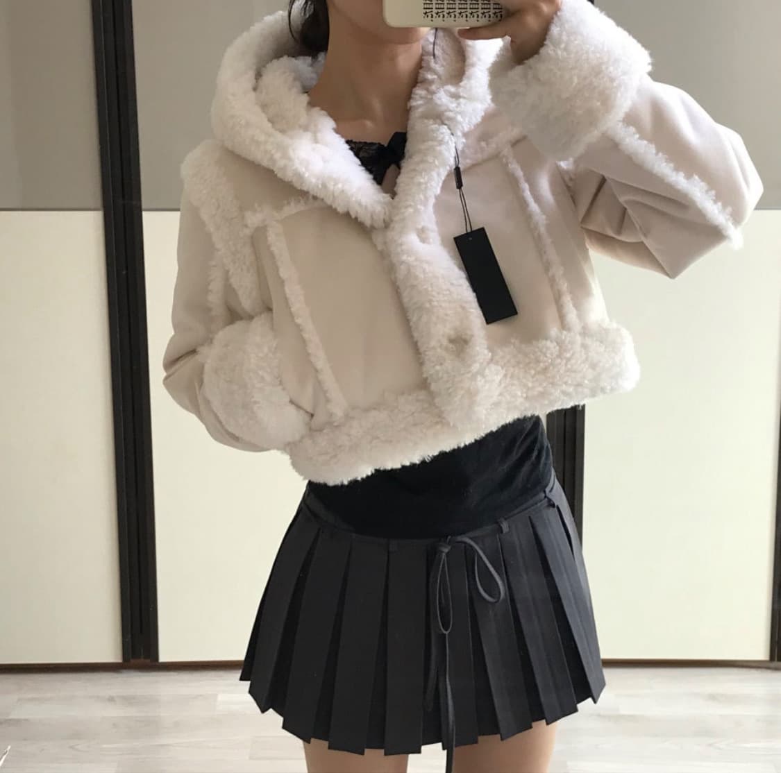 쓰리타임즈 베이비 퍼 후디 무스탕 상품이미지4