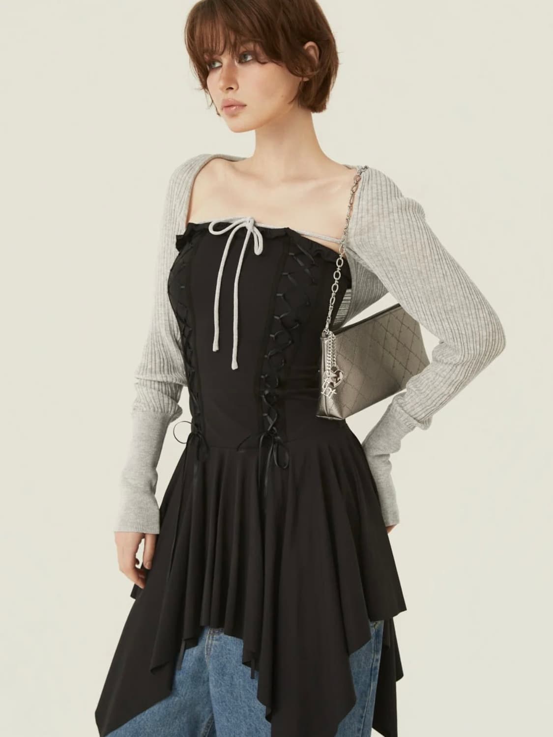 쓰리타임즈 Stretch lace up dress 상품이미지1