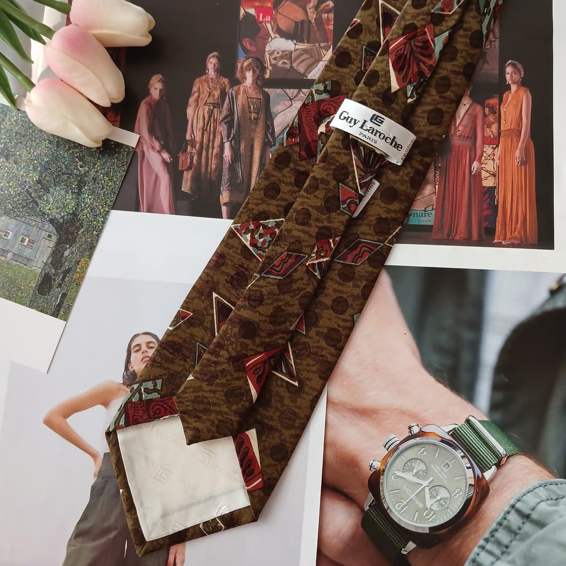 기라로쉬 실크 브라운 아트 패턴 넥타이 9.3cm A+등급 A18977
 상품이미지4