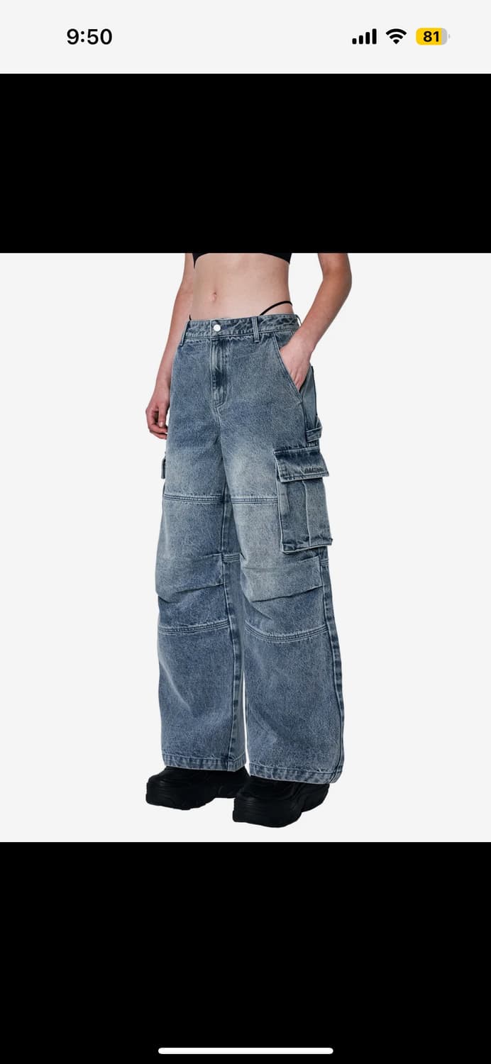 오드스튜디오 솔트 워싱 카고 와이드 파라슈트 데님 팬츠 S 상품이미지1