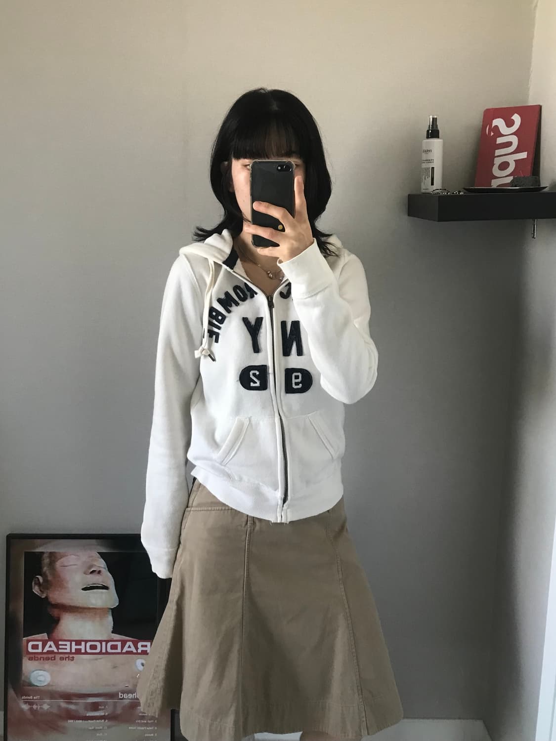 아베크롬비 중앙 자수 로고 화이트 후드집업 상품이미지2