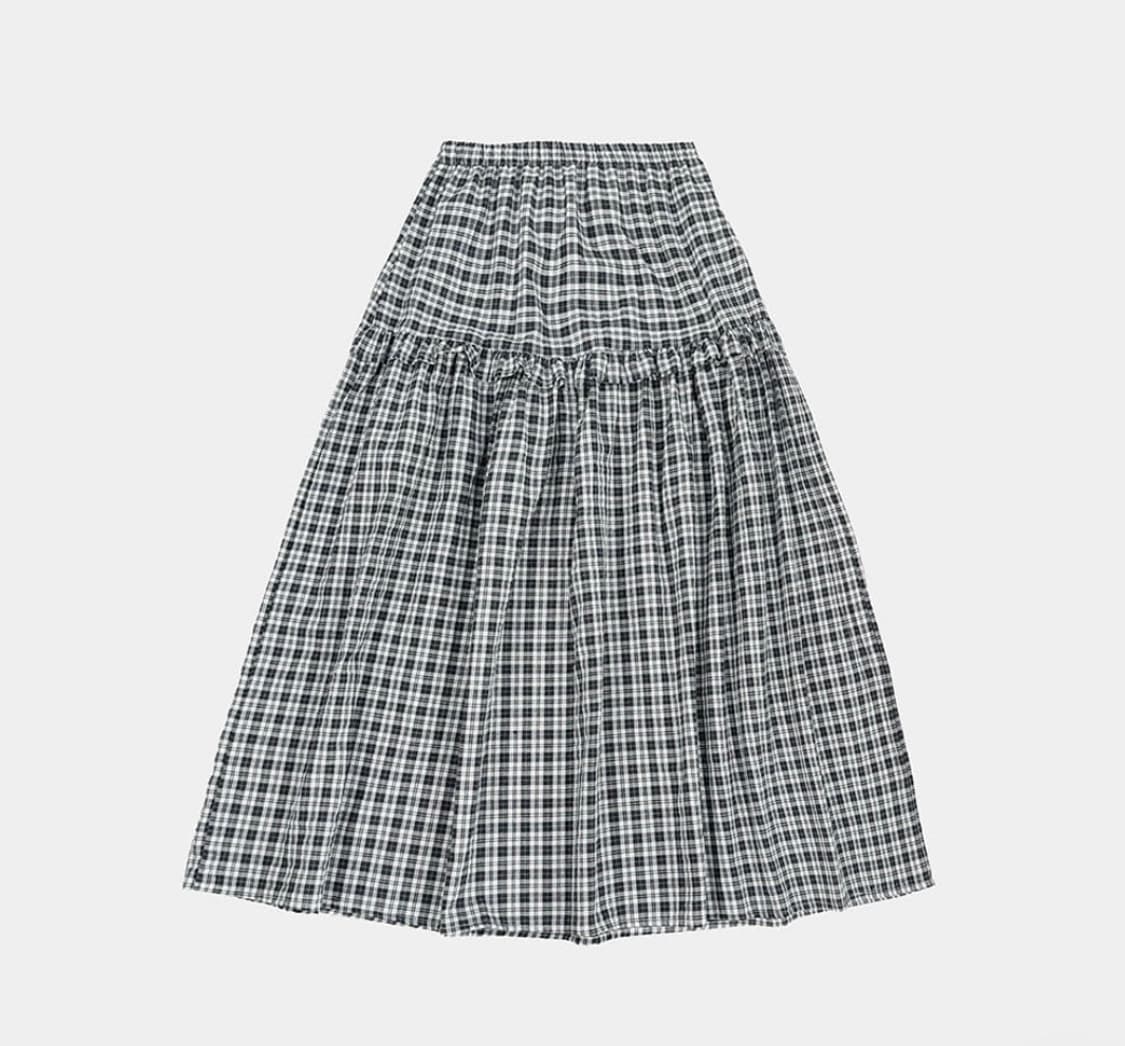 에이비글 체크 프릴 롱 스커트 (네이비) 상품이미지2