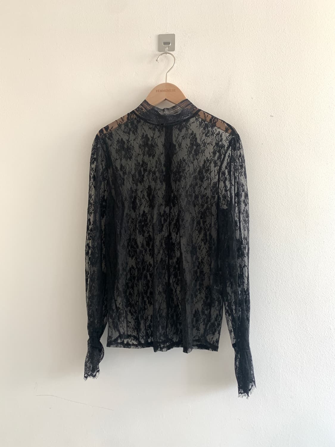 Lace high neck blouse(black) 상품이미지1