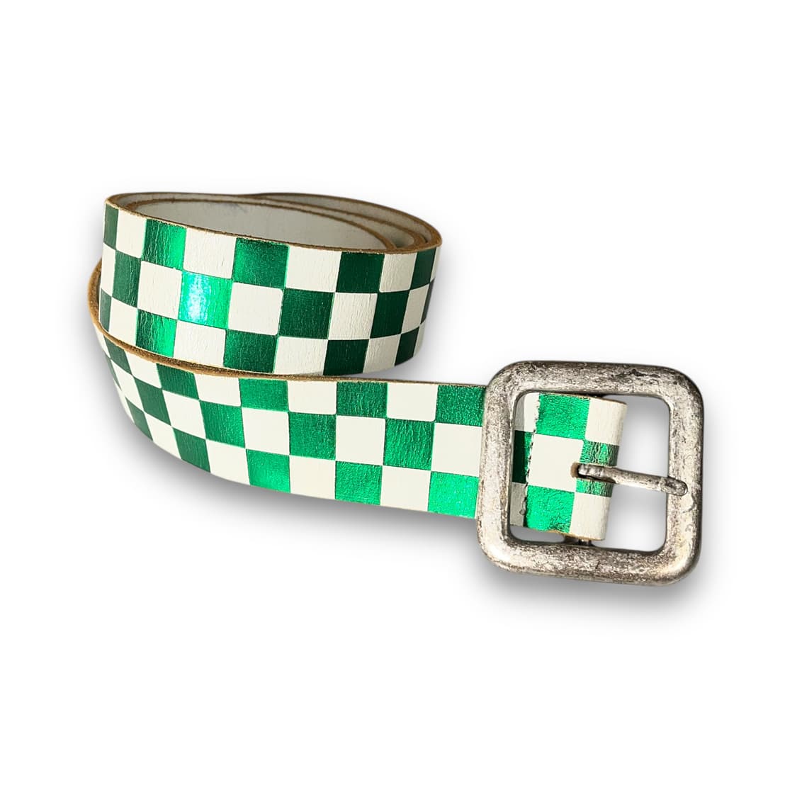 Street Checkerboard Green Leather Belt 상품이미지2