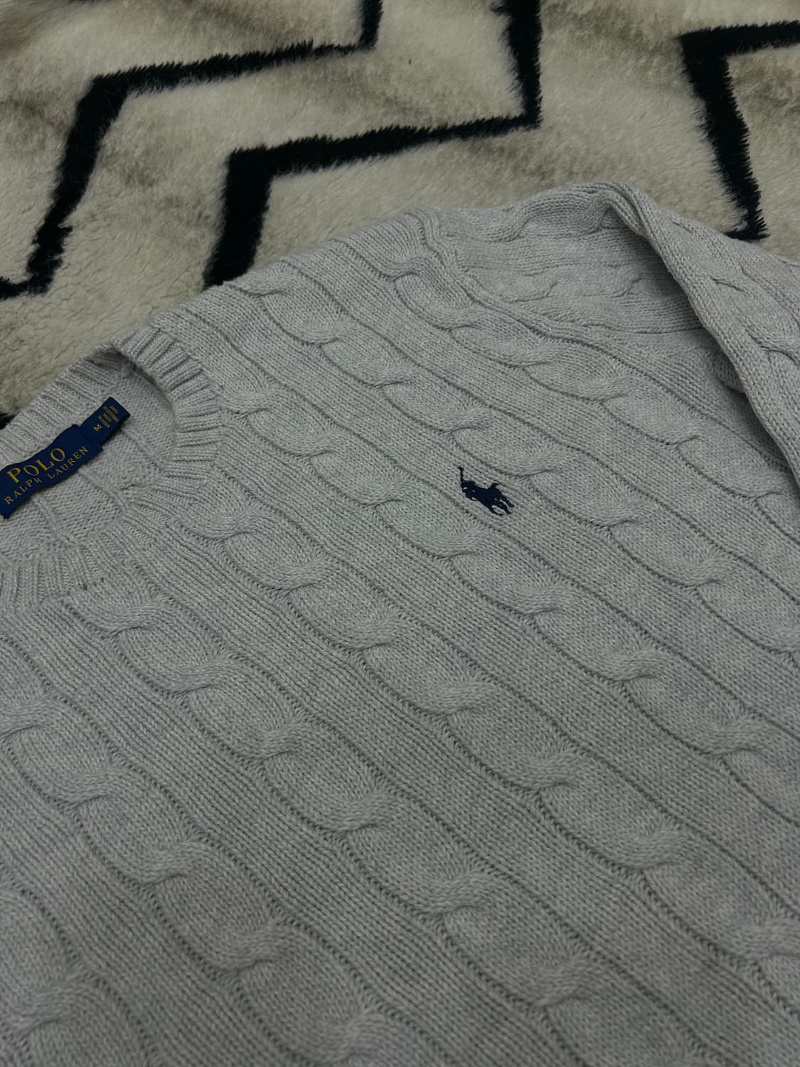 [M]폴로랄프로렌 라운드 꽈배기 니트/라이트그레이 상품이미지1