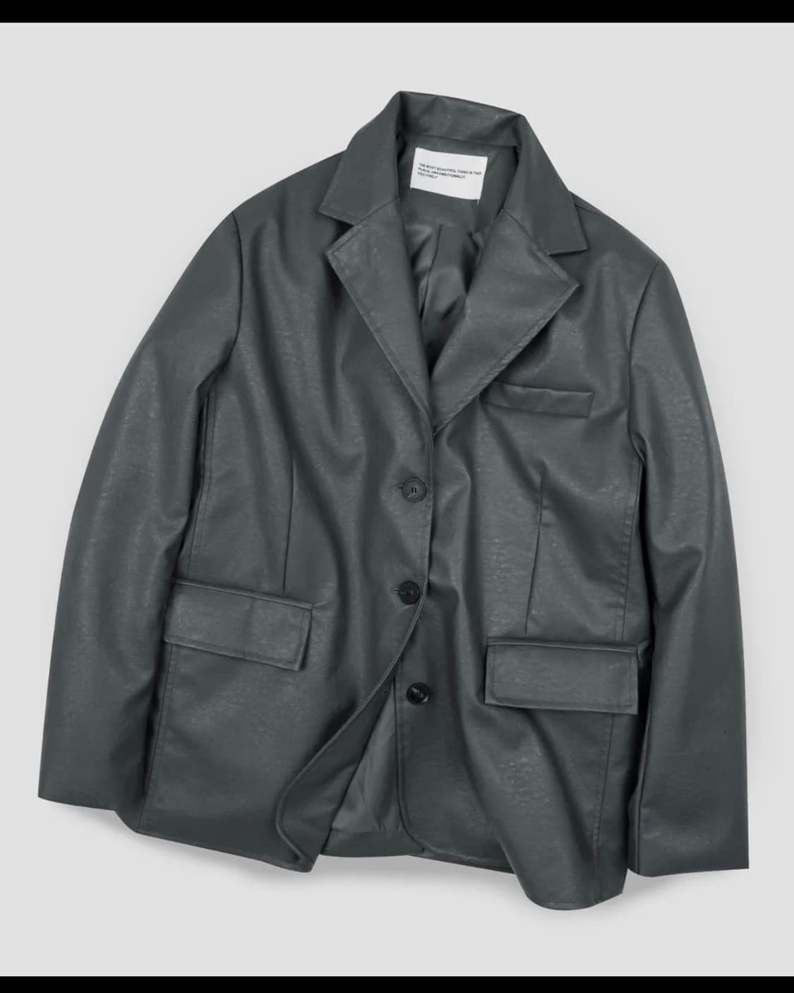 플레이스 스튜디오 비건 크랙 오버핏 싱글 버튼 블레이저 레더 자켓 그레이 상품이미지1