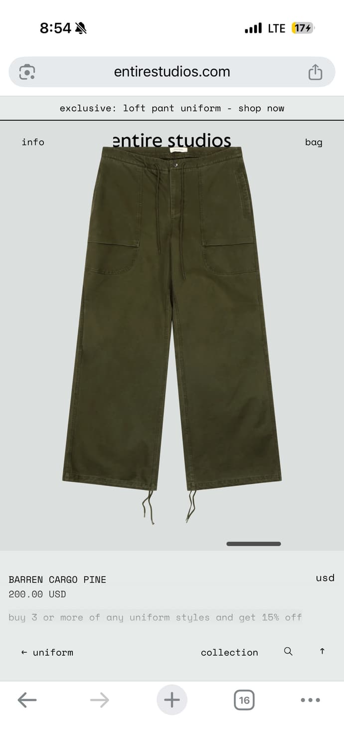 Entire studios 배런 카고 팬츠 카키 S 상품이미지2