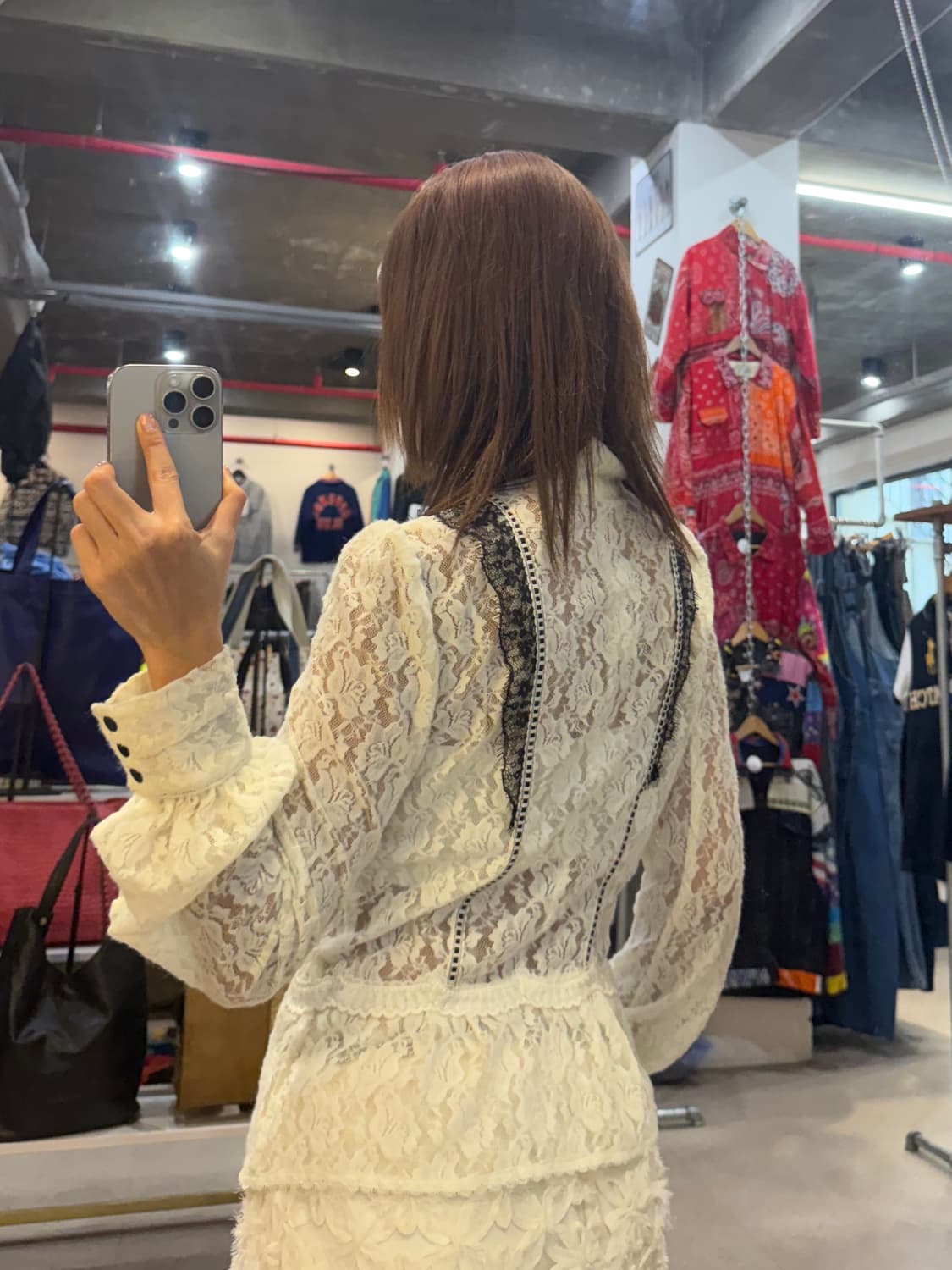 빈티지 시스루 레이스 디테일 셔츠 상품이미지5