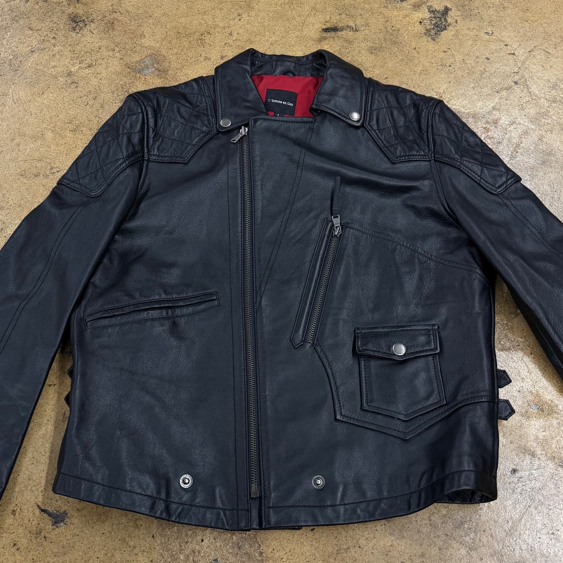 [정품/L] L'homme en Cuir 블랙 가죽 라이더 자켓 b16 상품이미지3